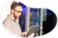 A penetration tester working in a client's server room.