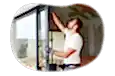 Contactor installing a sliding door in a home.