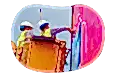 Sign installers in a boom lift painting a billboard.