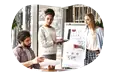 Social media company employees planning a social calendar.