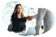 Employment agency employee greeting a client.
