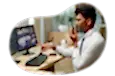 Security guard checking on activity they see on a monitor.