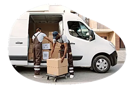 A small business owner and their employee loading the company van with deliveries